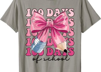 Happy 100 Days Of School Pencil Coquette Bow Teacher Kids T-Shirt