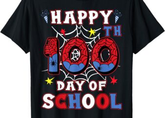 Happy 100th Day Of School Boys Girls Kids Spider 100 Days T-Shirt