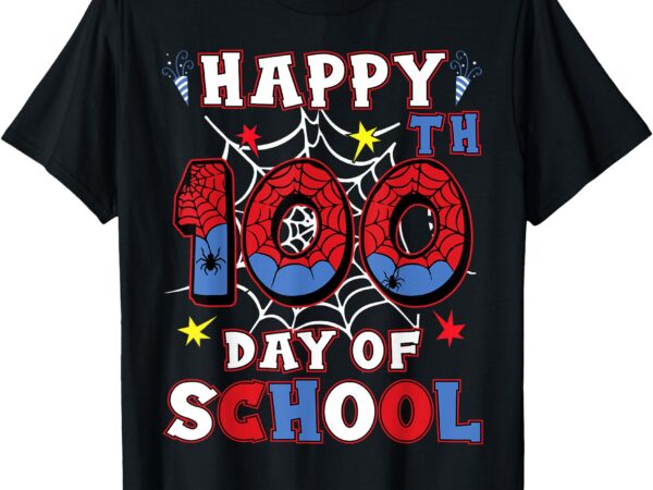 Happy 100th day of school boys girls kids spider 100 days t-shirt