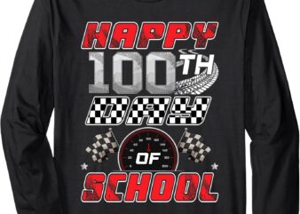 Happy 100th Day Of School Funny Racing Race Car Boys Kids Long Sleeve T-Shirt