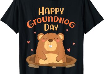 Happy Groundhog Day Funny Cute Ground Hog Animal Lovers Kids T-Shirt