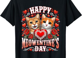 Happy Meowentine’s Day Funny Roses Cat Lover Valentine’s Day T-Shirt