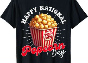 Happy National Popcorn Day Retro Funny Popcorn Lover T-Shirt