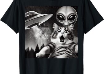 Happy New Year Cat 2025 Cat Selfie New Year Cute Alien T-Shirt