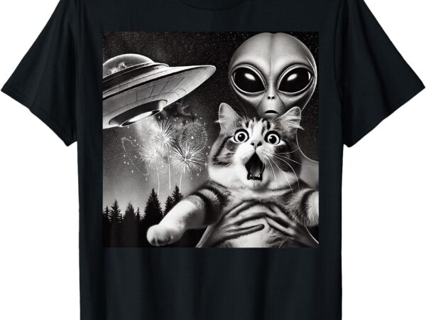 Happy new year cat 2025 cat selfie new year cute alien t-shirt