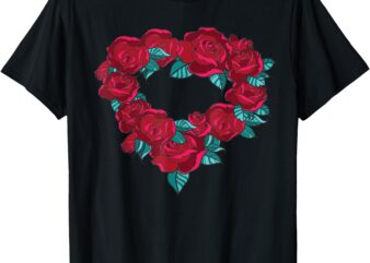 Happy Valentine’s Day heart wreath with red roses wearable T-Shirt