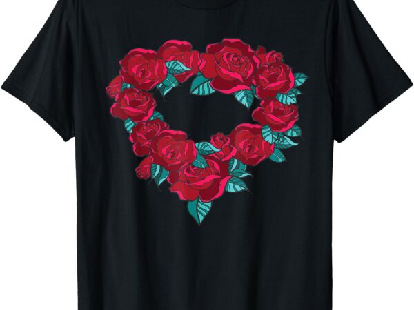 Happy valentine’s day heart wreath with red roses wearable t-shirt