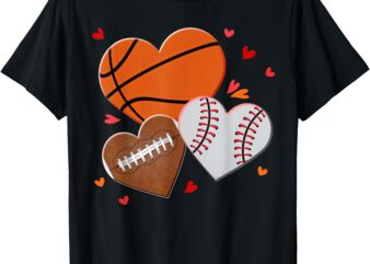 Heart Football Basketball Baseball Valentines Day Boys Mens T-Shirt