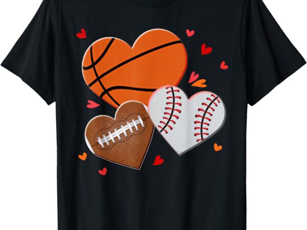 Heart football basketball baseball valentines day boys mens t-shirt