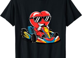 Heart Racing Go-Kart Heart Valentines Day Boys Girls Funny T-Shirt