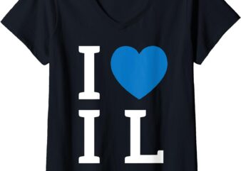 I Love IL Illinois Blue Heart Hebrew Slang Jew Cool Gift V-Neck T-Shirt