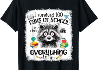 I Survived 100 Days Of School Teacher & Kid Funny Raccoon T-Shirt