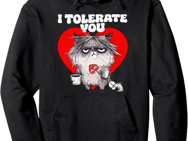 I tolerate you, sarcastic anti valentines day cat pullover hoodie t shirt design for sale