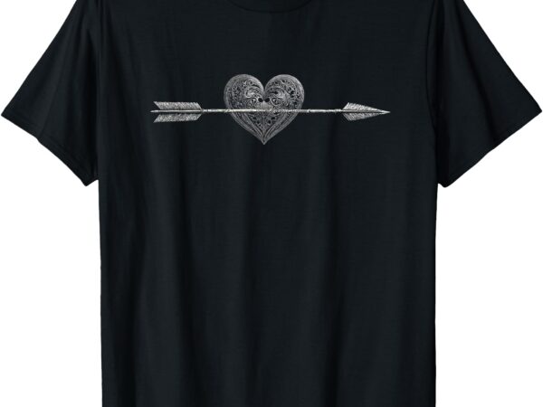 Illustrated arrow going through illustrated heart t-shirt