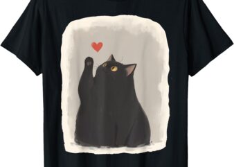 Japanese Anime Cute Cat Heart Kawaii Black Cat Heart Girls T-Shirt