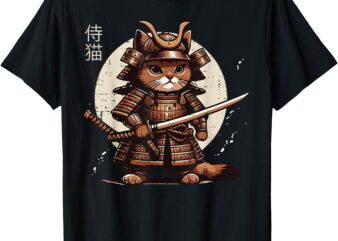 Japanese Samurai Cat Warrior Kitten Kitty Men Women Kids T-Shirt