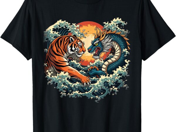 Japanese tiger fighting dragon vintage art for men and women t-shirt