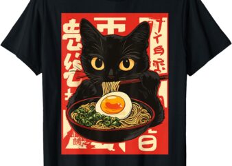 Kawaii Cat Eating Ramen Noodle Anime Retro Japanese T-Shirt