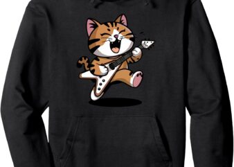 Kawaii Cat Kitten Playing Guitar Rock Star Rock and Roll Pullover Hoodie