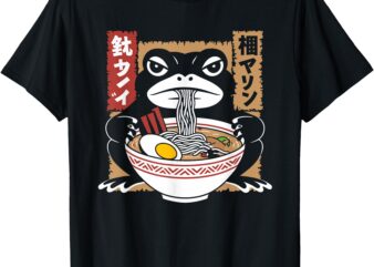 Kawaii Grumpy Frog Eating Ramen Japanese Food Anime Art T-Shirt