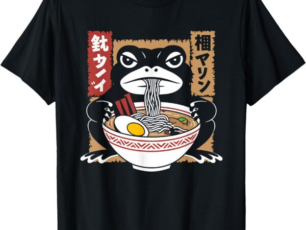 Kawaii grumpy frog eating ramen japanese food anime art t-shirt