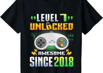 Kids 7 Year Old Gifts 2018 Level 7 Unlocked 7th Birthday Boys T-Shirt