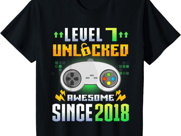 Kids 7 year old gifts 2018 level 7 unlocked 7th birthday boys t-shirt