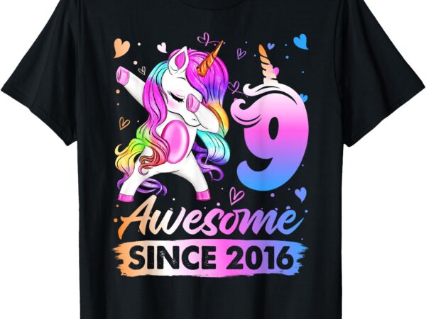 Kids awesome since 2016 unicorn dabbing 9th birthday t-shirt