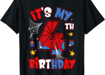 Kids It’s My 4th Birthday Spider Theme Party Birthday Boy T-Shirt