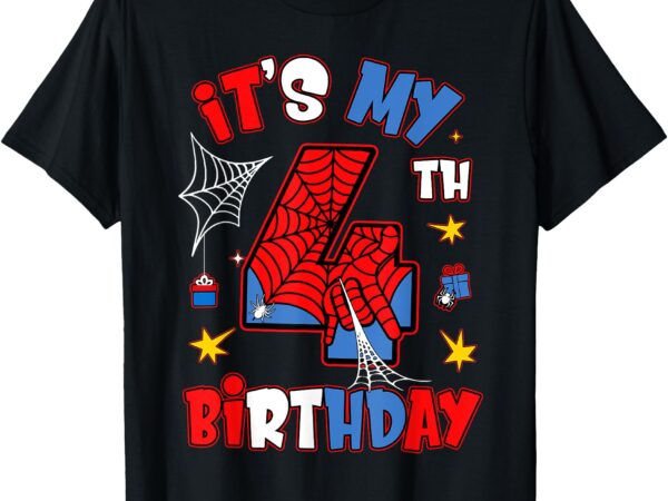 Kids it’s my 4th birthday spider theme party birthday boy t-shirt