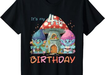 Kids Its My 4th Birthday Trolls Retro 4 Years Old Girls Boys Kids T-Shirt