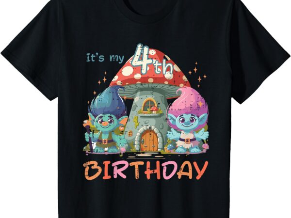 Kids its my 4th birthday trolls retro 4 years old girls boys kids t-shirt