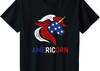 Kids Kids Americorn American Flag Unicorn USA Patriotic July 4th T-Shirt