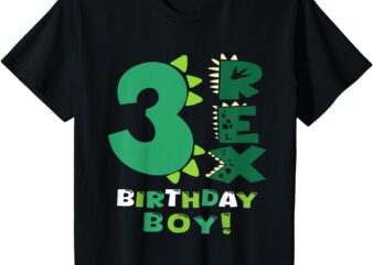 Kids Three Rex Birthday Boy 3rd Birthday Dinosaur Third Year Old T-Shirt