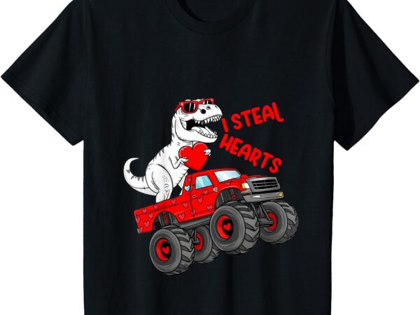 Kids valentines day t rex riding monster truck funny toddler boys t-shirt