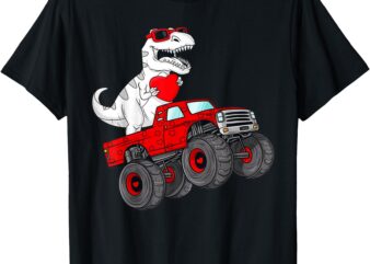 Kids Valentines Day T Rex Riding Monster Truck Toddler Boys T-Shirt