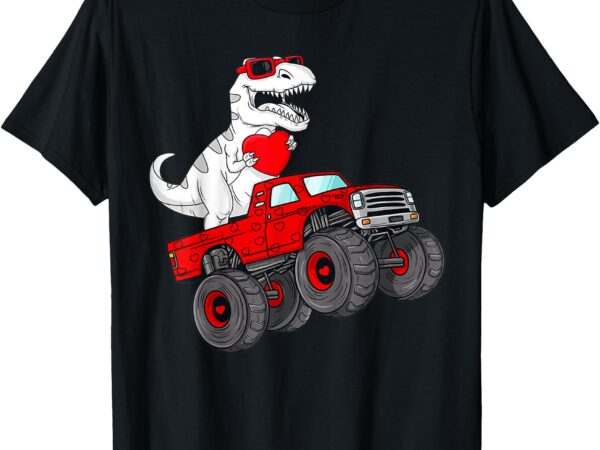 Kids valentines day t rex riding monster truck toddler boys t-shirt