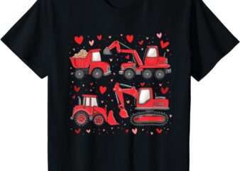 Kids Valentines day construction Truck with Hearts Boys Toddler T-Shirt