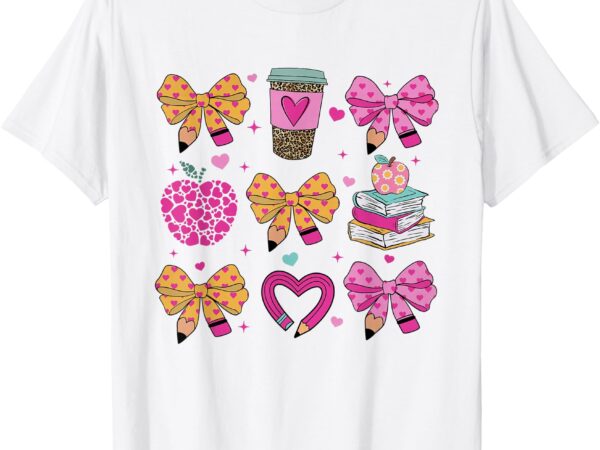 Kindergarten teacher valentine’s day heart coquette bow t-shirt