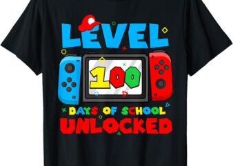 Level 100 Days Of School Boys Unlocked Video Games Gamer T-Shirt