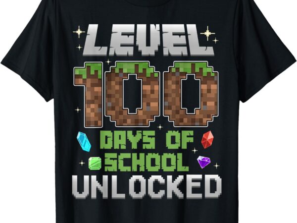 Level 100 days of school unlock gamer boy kids 100th day t-shirt