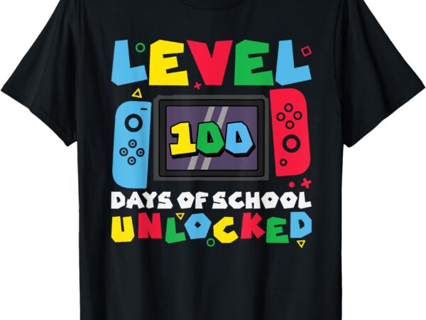 Level 100 days of school unlocked video games boys gamer t-shirt