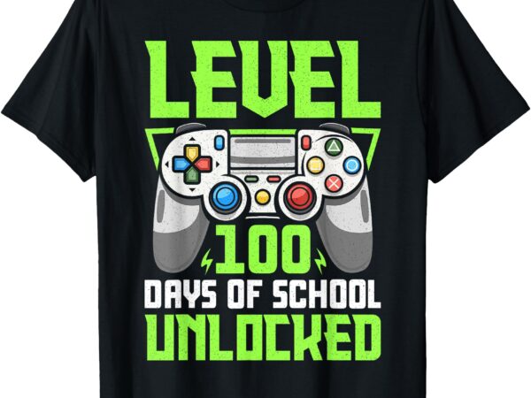 Level 100 days of school unlocked video games teacher t-shirt