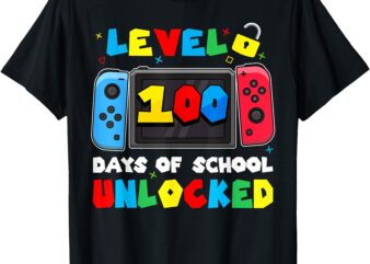 Level 100 Days Of School Unlocked for Gamer Gaming Boys Kids T-Shirt