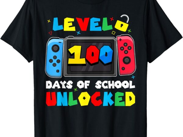 Level 100 days of school unlocked for gamer gaming boys kids t-shirt