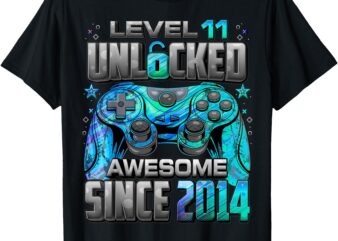 Level 11 Unlocked Awesome Since 2014 11th Birthday Gaming T-Shirt