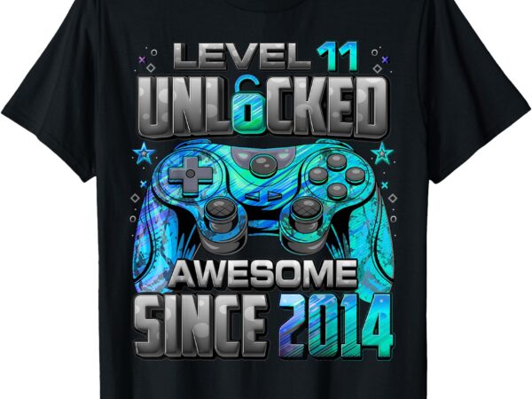 Level 11 unlocked awesome since 2014 11th birthday gaming t-shirt