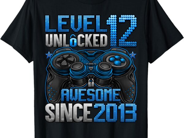 Level 12 unlocked 12 year old gifts boys 12th birthday boy t-shirt