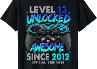 Level 13 unlocked awesome since 2012 13th birthday gaming t-shirt