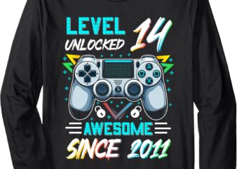 Level 14 Unlocked awesome since 2011 14th birthday boy gamer Long Sleeve T-Shirt